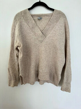 Halogen Cashmere V-Neck Sweater Beige Size Large